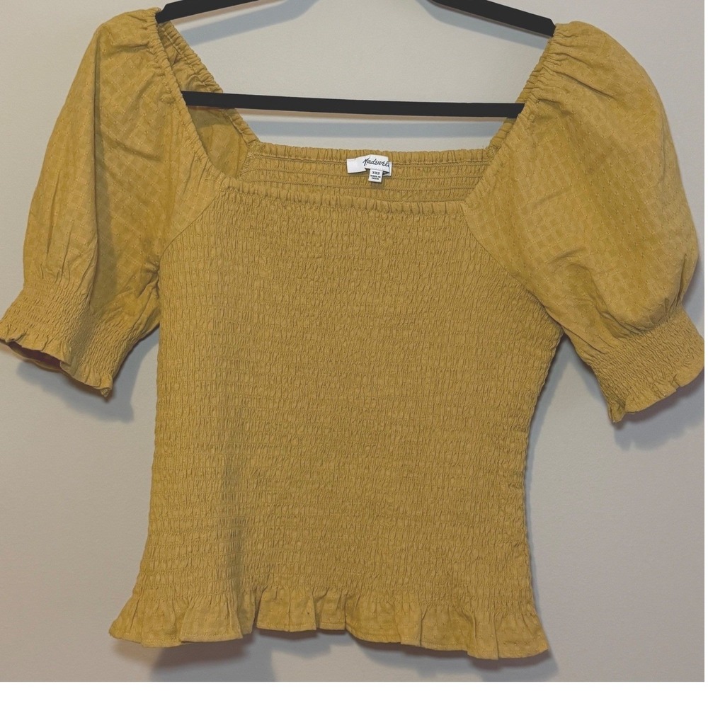 Madewell Smocked Square Neck Puff Sleeve Top XXS Mustard NA366 Cottagecore Boho